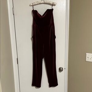 Express Deep Red Velvet Jumpsuit